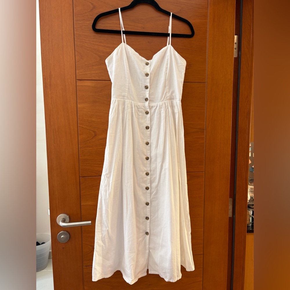 H&M White Linen Midi Dress